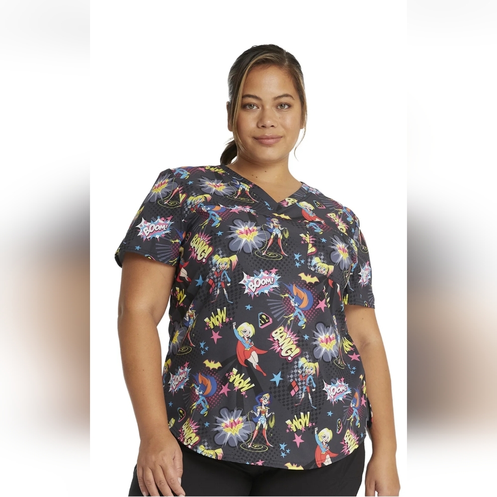 Female DC Characters Cherokee Scrubs Tooniforms Tuckable V Neck Top TF739 DMHP